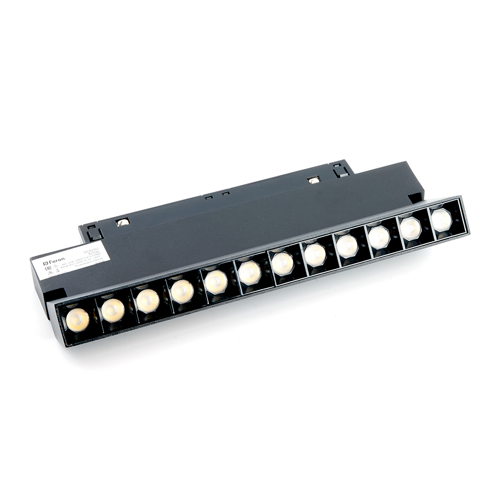 Трековый светодиодный светильник Feron MGN301 12W, 48v, 4000К, 30 градусов, черный серия LensFold