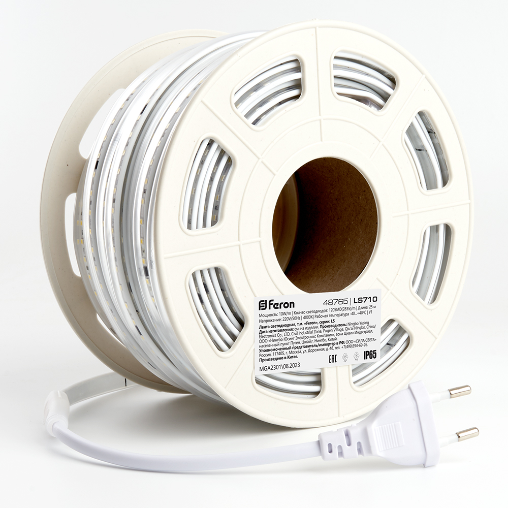 Светодиодная лента 120SMD(2835)/м 10Вт/м 220V длина 25м, 4000K, IP65, FERON LS710