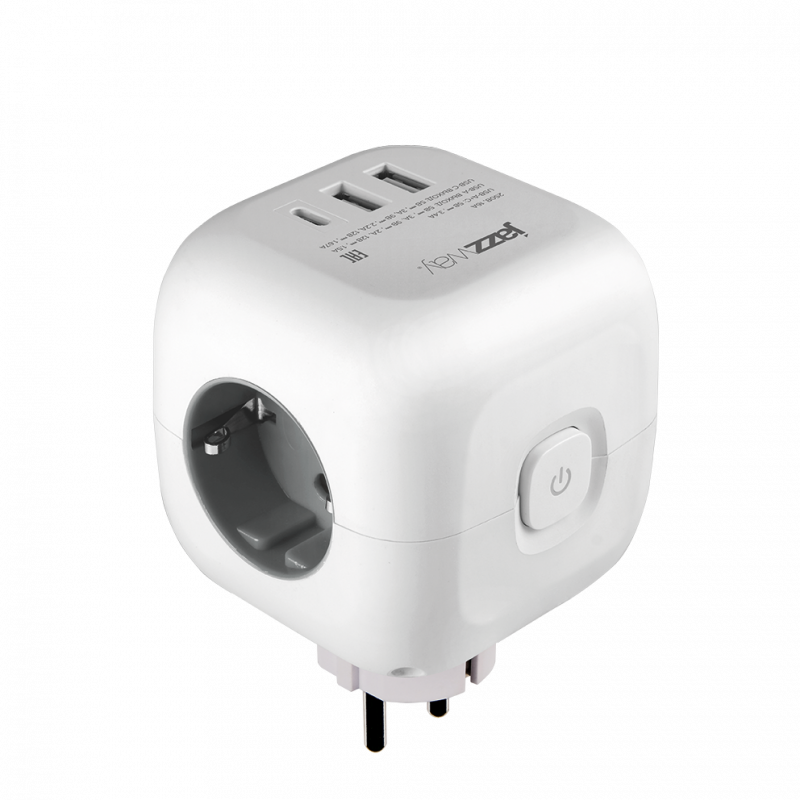 Разветвитель электрический AC-3UGS-WH с заземл.3 розетки, 3*USB 16А  JazzWay