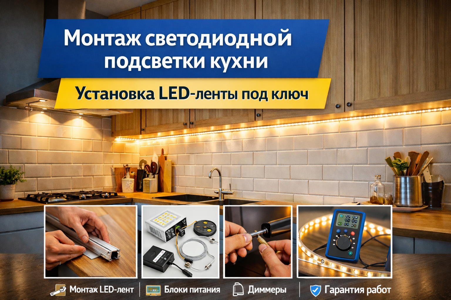 Монтаж светодиодной ленты на кухне Монтаж светодиодной ленты на кухне