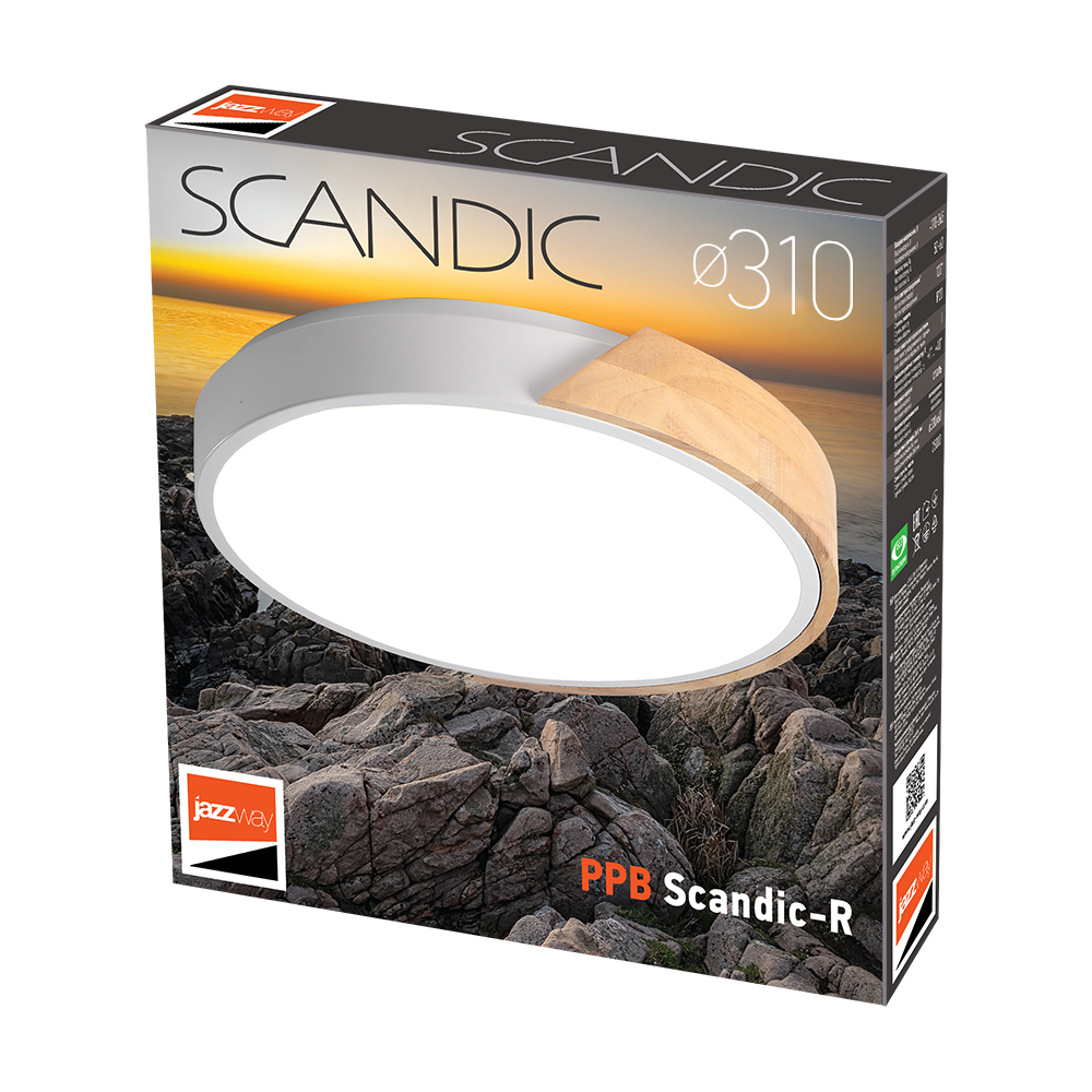 Светильник светодиодный потолочный PPB Scandic-R 24w 4000K WH/W с деревянной планкой(белый) IP20