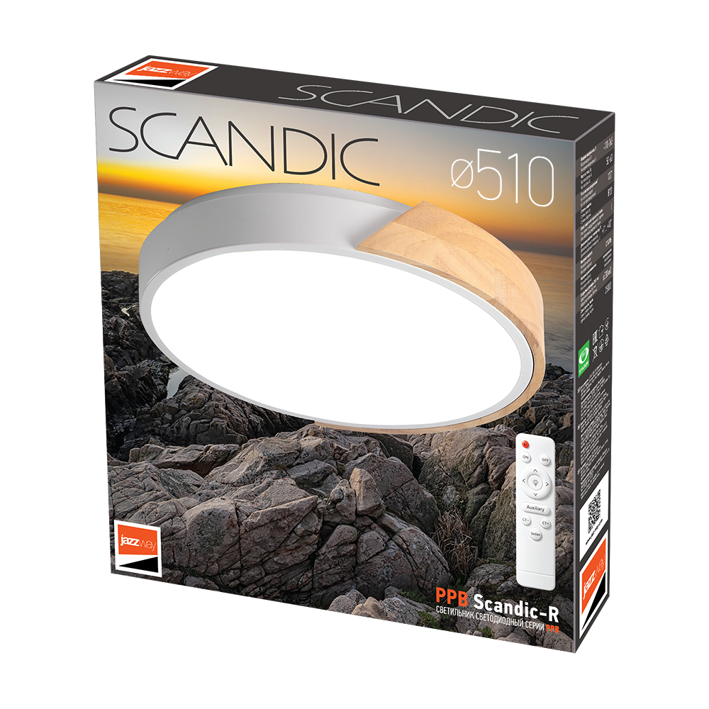 Светильник светодиодный потолочный PPB Scandic-R 90w 3000-6500K WH/W с деревянной планкой(белый) IP20