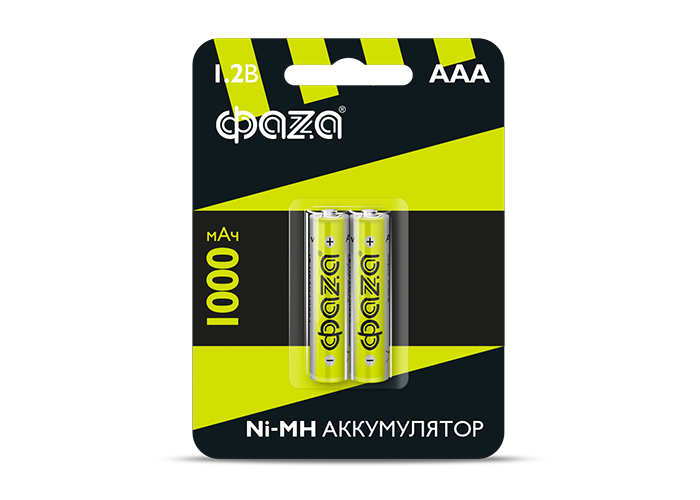 HR03-1000-B2 Размер ААА УПАК.2шт. Аккумуляторы Ni-MH 1000mAч ФАZA
