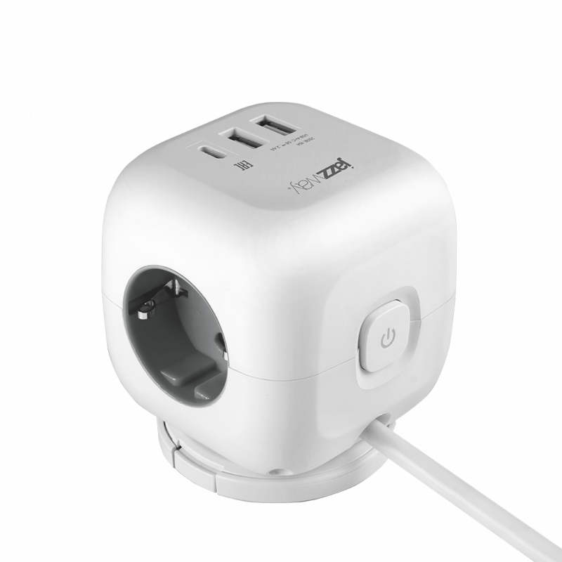 Удлинитель куб EC-3U-150-WH с заземл.3 розетки, 3*USB 16А 1,5м шнур JazzWay