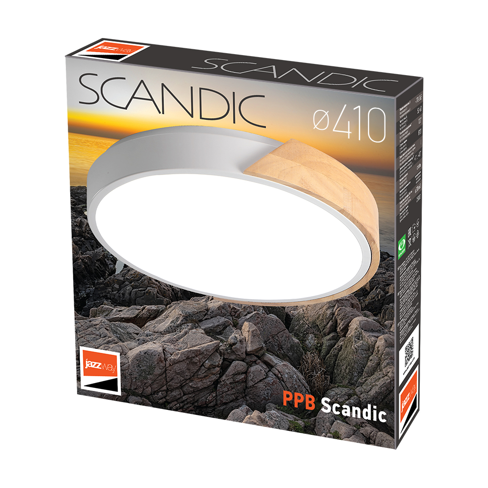 Светильник светодиодный потолочный PPB Scandic-R 36w 4000K WH/W с деревянной планкой(белый) IP20