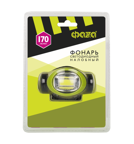 Фонарь ФАZА H5-L3W-gn налобн. 3Вт COB, 3xAAA, зел.