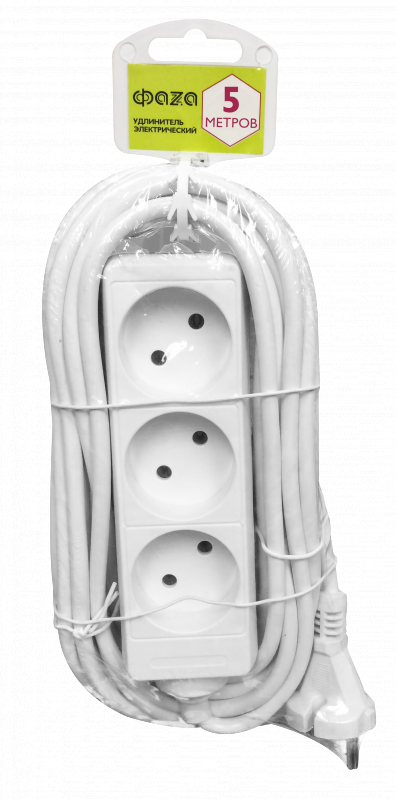 FE075-03-500 (3 розетки, 5м шнур, выкл.) Удлинитель ФАZA