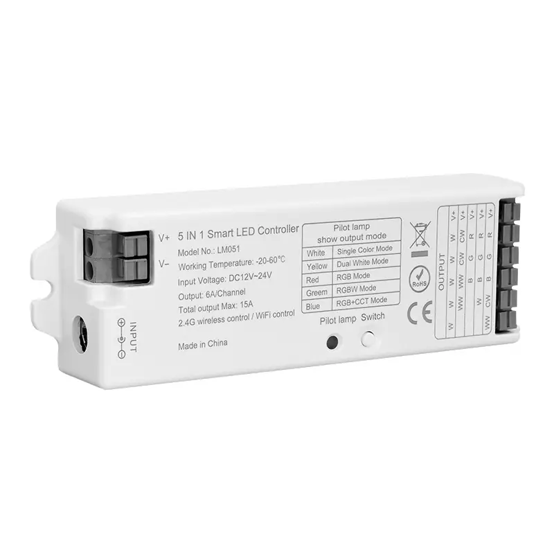 Контроллер 5в1 LP-LM051-15A Одноцв.,CCT,RGB,RGBW,RGB+CCT RF б/пульта DC12-24V