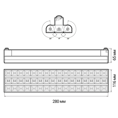 Трековый светильник светодиодный PTR 2260R 3S 60w 3000K 60° BL (черный) 280мм IP40 Jazzway