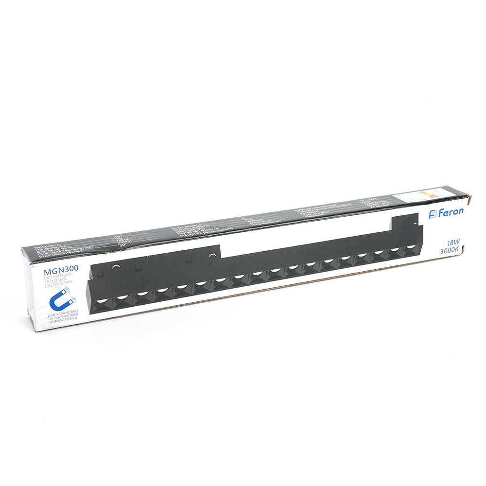 Трековый светодиодный светильник Feron MGN300 18W, 48v, 3000К, 30 градусов, черный серия LensLine