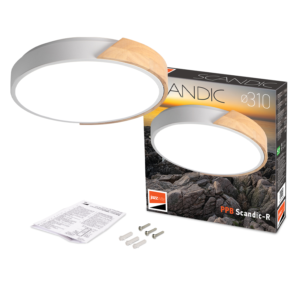 Светильник светодиодный потолочный PPB Scandic-R 24w 4000K WH/W с деревянной планкой(белый) IP20