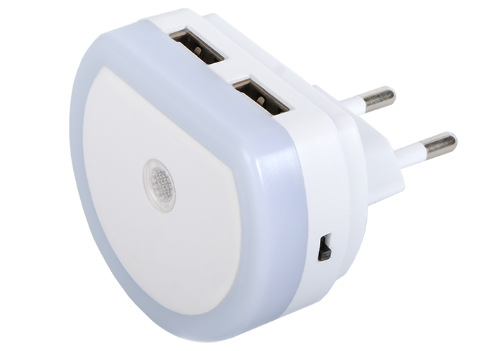 NL-01USB Светильник-ночник с датчик освещ. и зарядное устройство 2 USB порта ФАZA