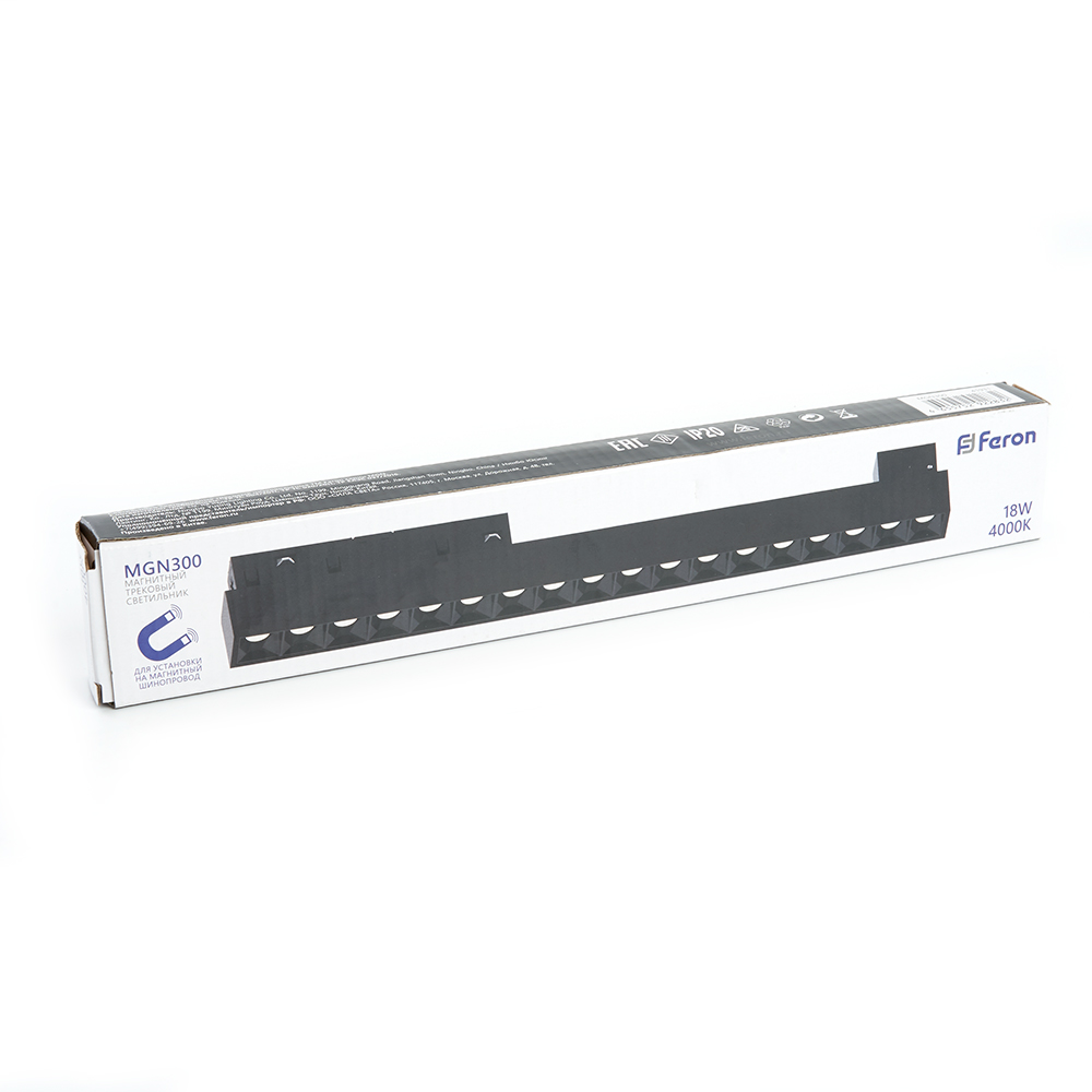 Трековый светодиодный светильник Feron MGN300 18W, 48v, 4000К, 30 градусов, черный серия LensLine