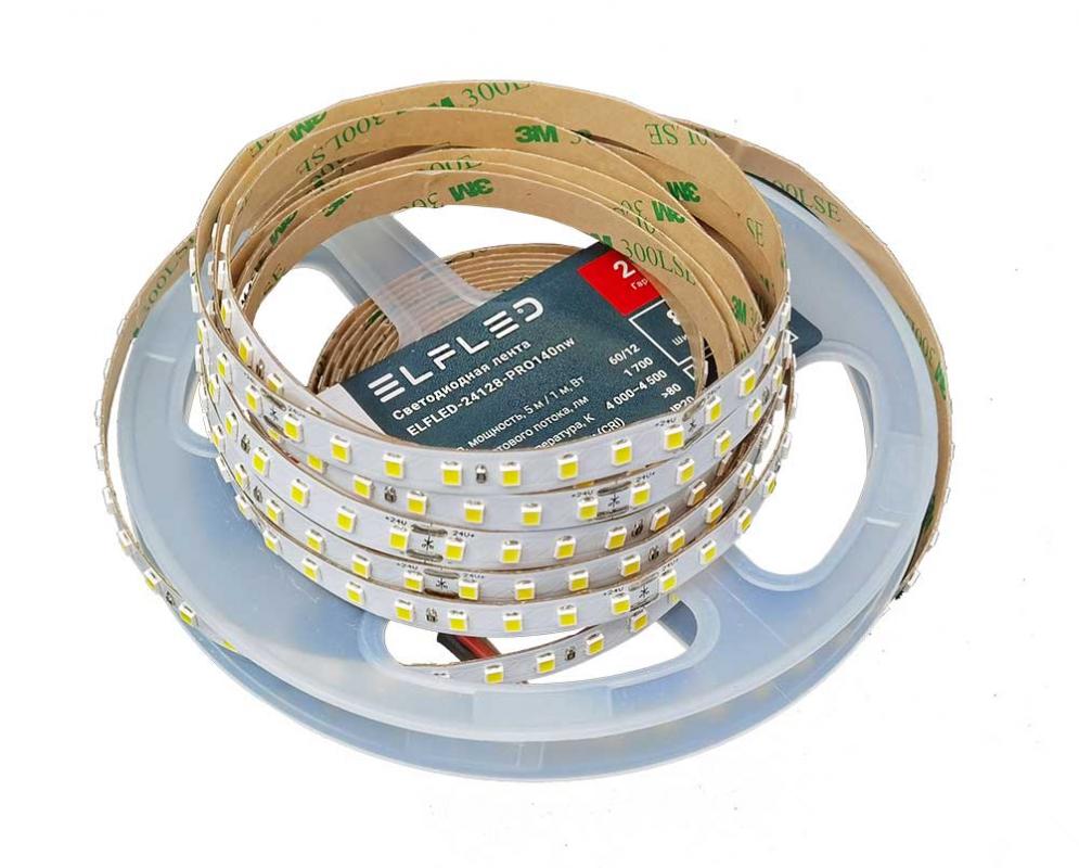 Светодиодная лента 5м ELFLED PRO140 2835/128 NW 4000-4500К 24В 8мм IP20 12 Вт/м