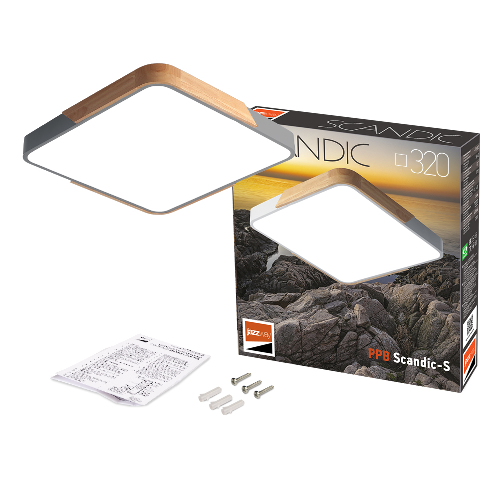 Светильник светодиодный потолочный PPB Scandic-S 36w 4000K GR/W с деревянной планкой(серый) IP20