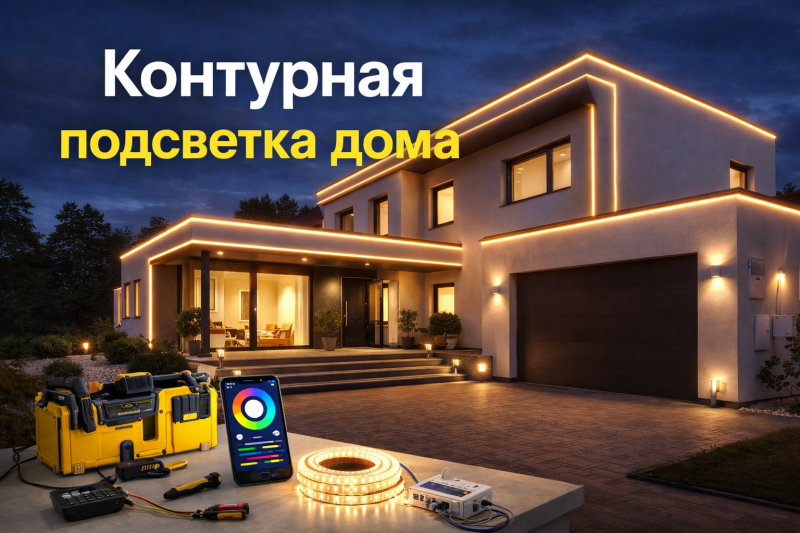 Контурная подсветка дома