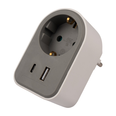 Разветвитель-адаптер JAZZway AD-1GAC-gy электрический с 2 USB разъемами (A+C) Характеристики USB разъемов: USB-A: 5В ⎓, 2,4 А USB-C: 5В ⎓, 3 А Суммарно A+C: 5В ⎓, 3,4 А