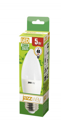 Светодиодная лампа Е27  Светодиодная лампа PLED-ECO-C37 5w 3000K 400Lm E27 JazzWay, цена 48.57 руб с доставкой по всей России, интернет магазин Led Portal