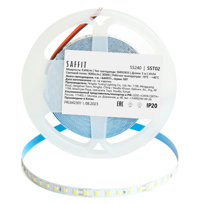 Светодиодная лента SST02 SAFFIT 120SMD(2835)/м 9.6Вт/м 12V 5000*8*1.22мм 3000К, 5м